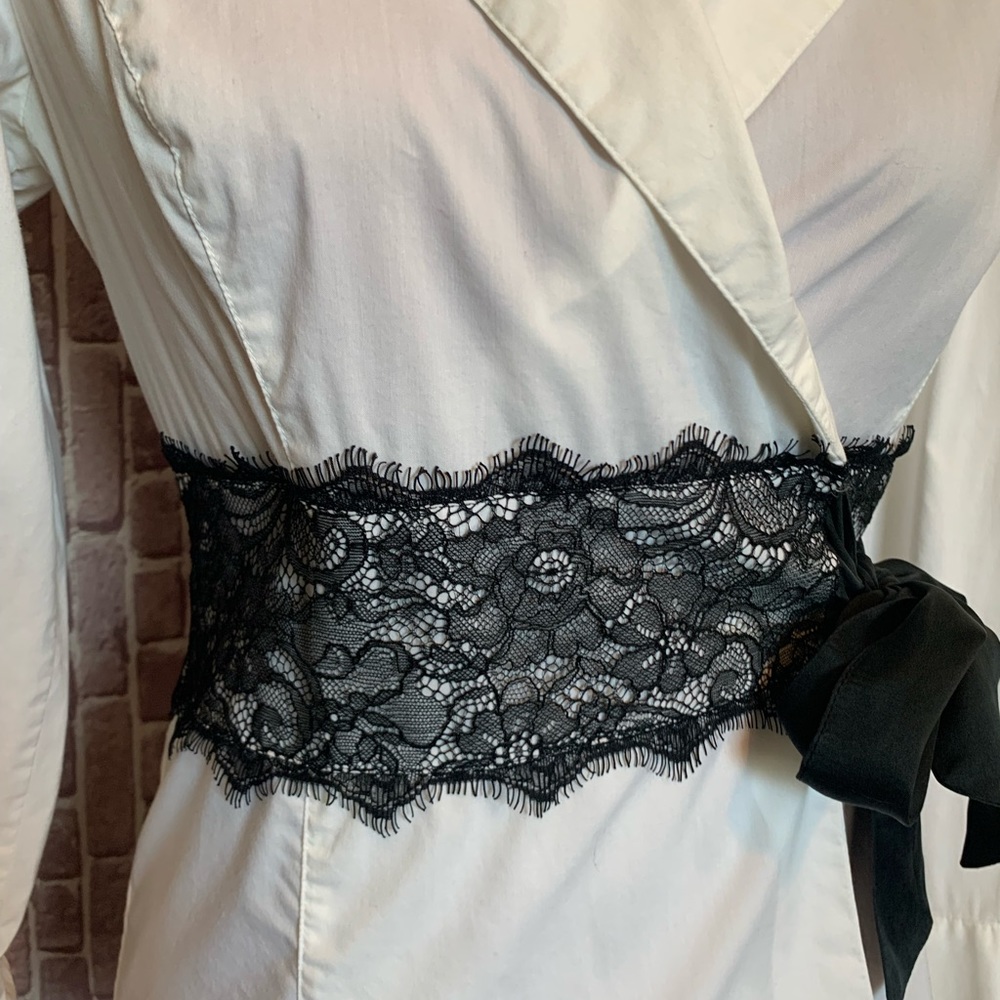 White Poplin & Black Lace Wrap Shirt - Picture 3 of 11